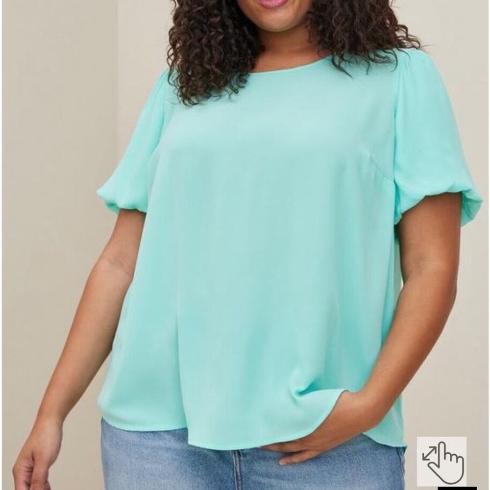 Torrid Abbey Puff Sleeve Georgette tunic blouse in sea foam green‎